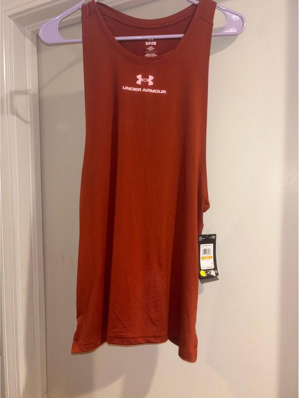 Under Armour RUSH Vanish Tank Men’s Medium Rust Orange Sleeveless Workout  NWT